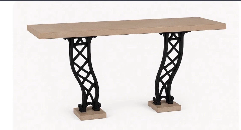 Console Table – Stone Top with Sculptural Black Metal Base - Image 2 of 2
