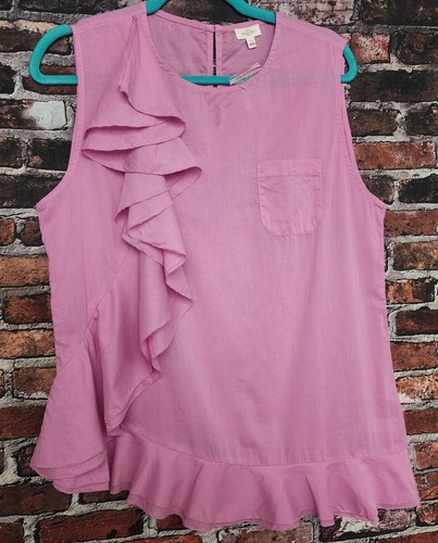 Top Coquette Balletcore Anthropologie rosa con volant Eze Sur Mer L cottage romantico - Foto 5 di 15