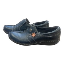 Clarks Black Leather Slip On Comfort Loafer Shoes Women Size 7 M EU 37.5