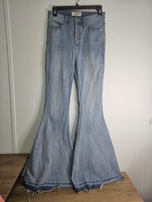 We the Free Flare Leg Jeans High Rise Button Fly Raw Hem Size 27 Light Wash