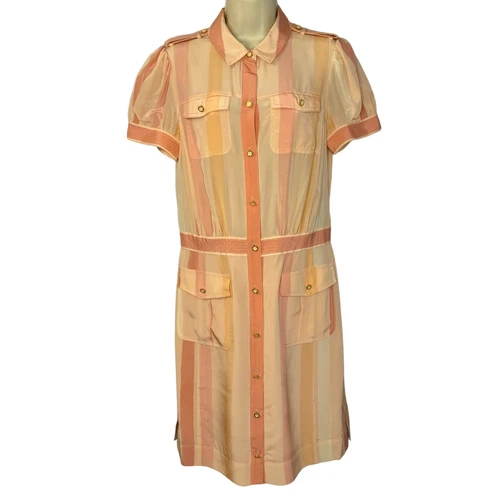 Abito Tory Burch Gennifer utilità militare seta pesca arancione a righe preppy taglia 8