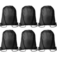 6Pcs Black Drawstring Backpacks Bulk String Bag Cinch Sack Pack Storage Knapsack