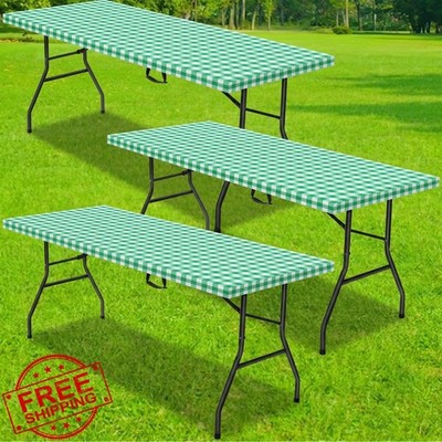 Oudain Green/White 30x72'' Picnic Table Cover Set