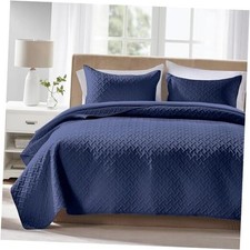 King Size Quilt Set - Soft Blue Quilts Lightweight King/Cal 96"x110" Navy
