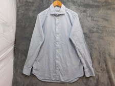 Canali Shirt Mens 16.5 34/35 Blue Herringbone 100 Cotton Spread Collar Italy