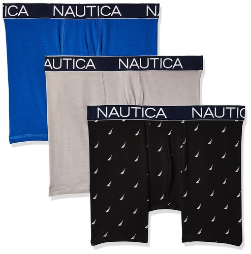 Nautica Men's 3-Pack Classic Underwear Cotton Stretch Boxer Brief, Sea