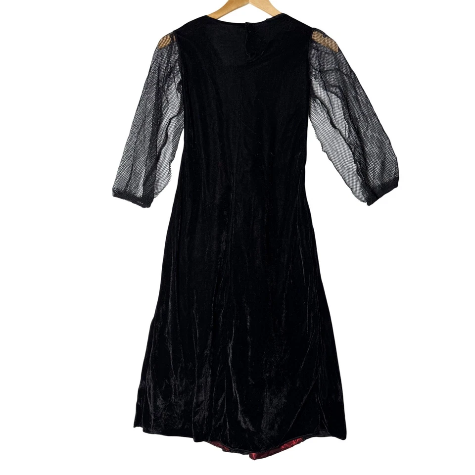 Niñas Gótico Vampiro Bruja Disfraz Vestido Negro Rojo Terciopelo Con Cordones Mediano Foto 4 de 4
