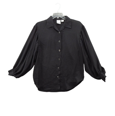Script Womens Blouse Small Long Sleeve Button Up 100% Poly Made in Hong Kong VTG