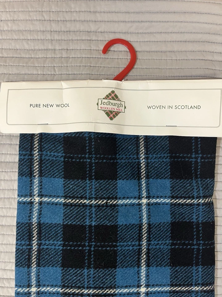 Jedburgh Woollen Mill Pure New Wool Fabric Scotland Woven Plaid Blue Fabric New - Image 2 of 4