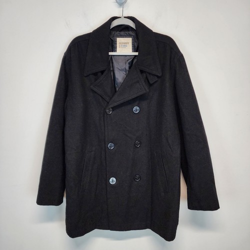 Chaqueta Abrigo Abrigo Hombre Antiguo Azul Marino Mezcla Lana Guisante XL Negro Doble Pecho Y2K