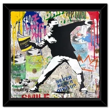 Mr. Brainwash, "Banksy Thrower" Framed Mixed Media Original, Hand Signed with Ce