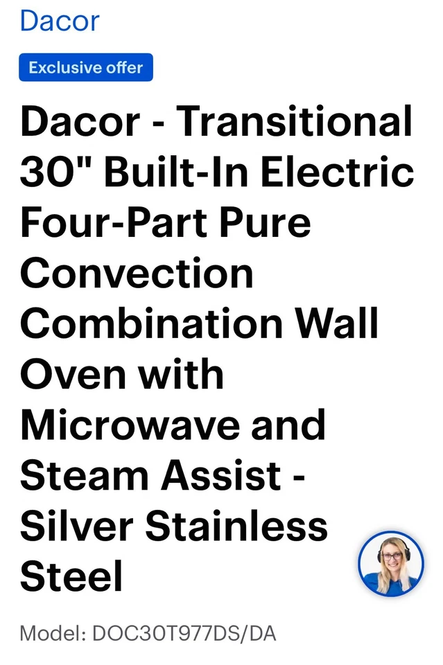 Horno de pared eléctrico combinado de acero inoxidable Dacor Transitional 30" - DOC30P977DS Foto 3 de 3