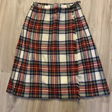 Vintage Laird Portch Of Scotland Pleated Kilted Skirt Size S Red Tartan Plaid