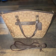 Coach Signature Beige/Brown Satchel Zip Top w/ Detachable Strap