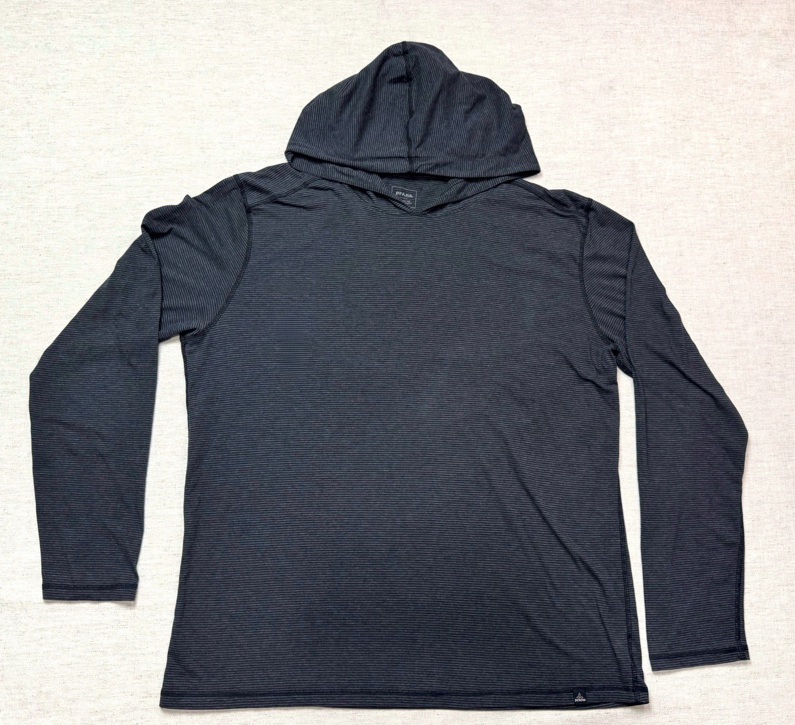 PrAna men’s lightweight hoodie shirt XXL Gray Striped long sleeve casual outdoor
