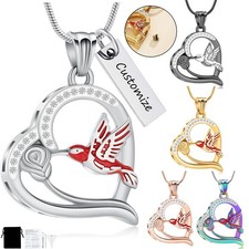 Hummingbird Cremation Jewelry Heart Urn Ashes Necklace for Women Men Keepsake
