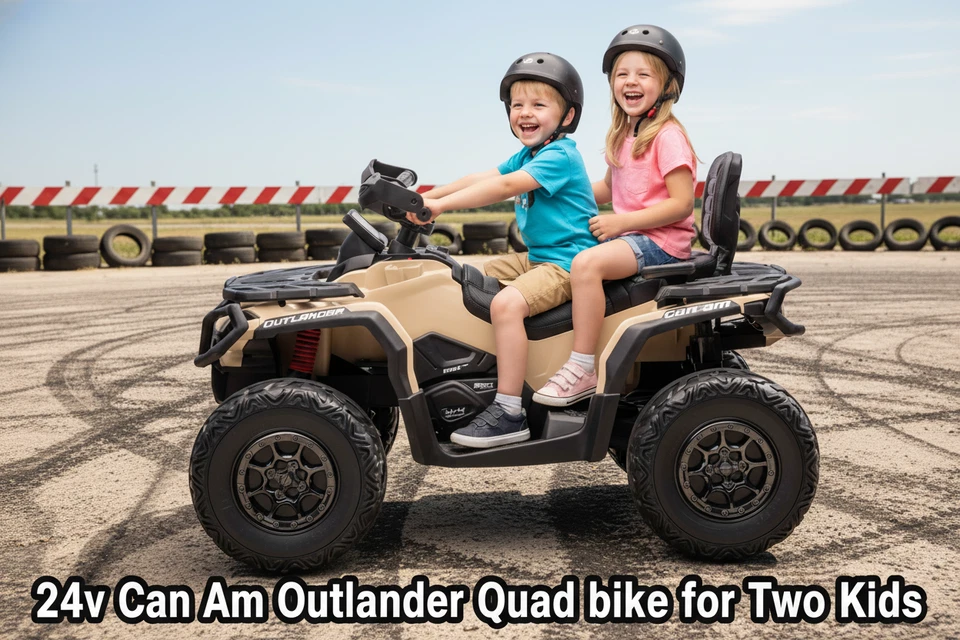 Licensed 24v Can am Outlander Kids Two Seater Electric Ride on Quad Bike Khaki - Image 2 of 4