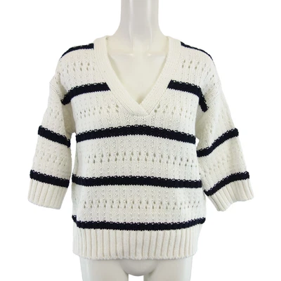 Pullover Milano Italy Weiß Blau XS S Damen Oberteil Strick Weich Sommer Np79 Neu - Bild 1 von 4