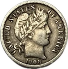 1908-P Barber Dime 90% Silver Circulated Uncertified