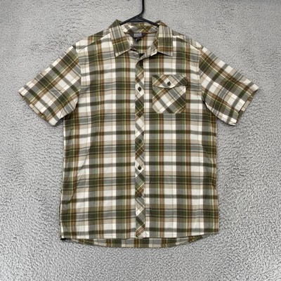 Outdoor Research Plaid Shirt Mens Large Green Short Sleeve Button Up Hiking