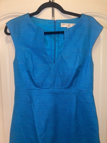 Trina Turk SHARP Turquoise Blue Sleeveless Cross Notch Neck Dress 10 - Picture 2 of 6