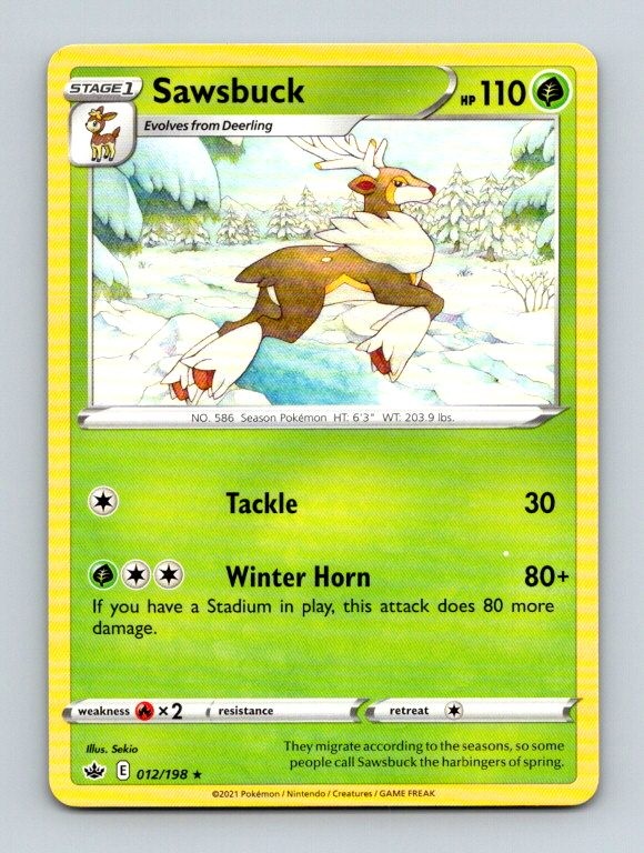 Sawsbuck 012/198 Rare SWSH06: Chilling Reign Pokemon Near Mint