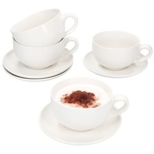 4er Set CREME Cappuccinotassen 200ml mit Untertassen Steingut Creme-Weiß Kaffee 