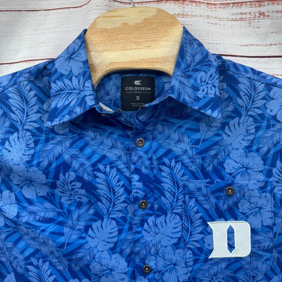 Duke Hawaiian Shirt Mens Small Blue Devils Button Up Colosseum Performance - Image 2 of 4