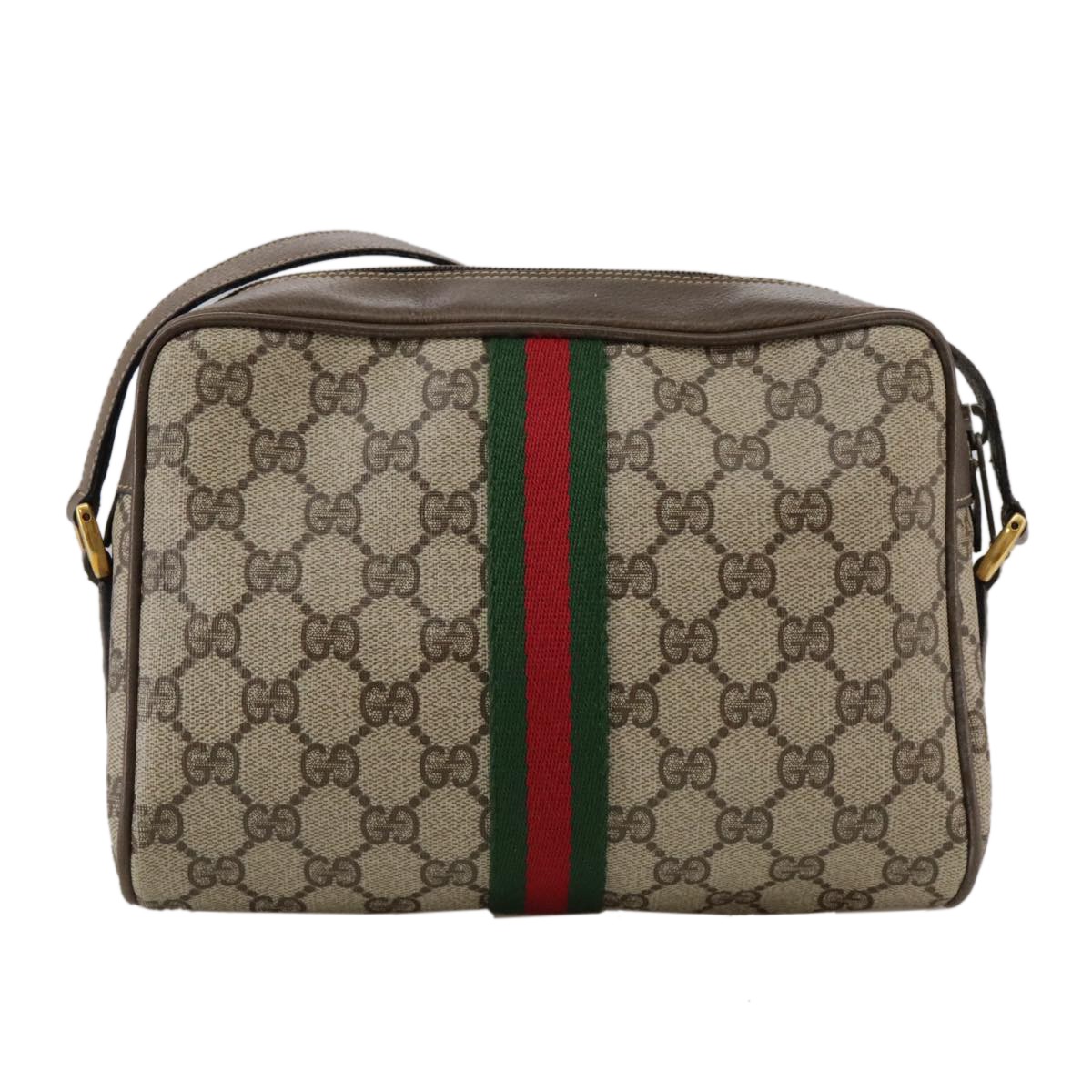 GUCCI Web Sherry Line GG Supreme Shoulder Bag PVC Beige Red Green