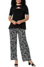 Nina Leonard Women's 2-piece Studded Top & Printed Pant Set Black