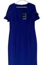 NWT DKNY Women’s V Neck Flutter Sleeve Sheath Dress Sz 10 Royal Blue Classic