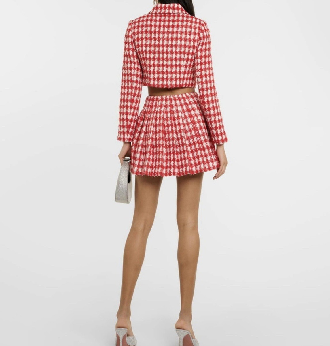 Self-portrait Red Check Bouclé-Tweed Cropped Jacket & mini skirt set size 8 View 2