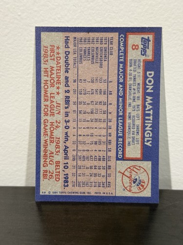 1984 Don Mattingly Rookies Donruss #248, Fleer #131, Topps #8 Near Mint - Picture 10 of 10