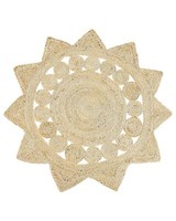 Kurzflor Teppich Rund 120 Cm Beige Aus Jute Sternform Boho Chic Stil Araban