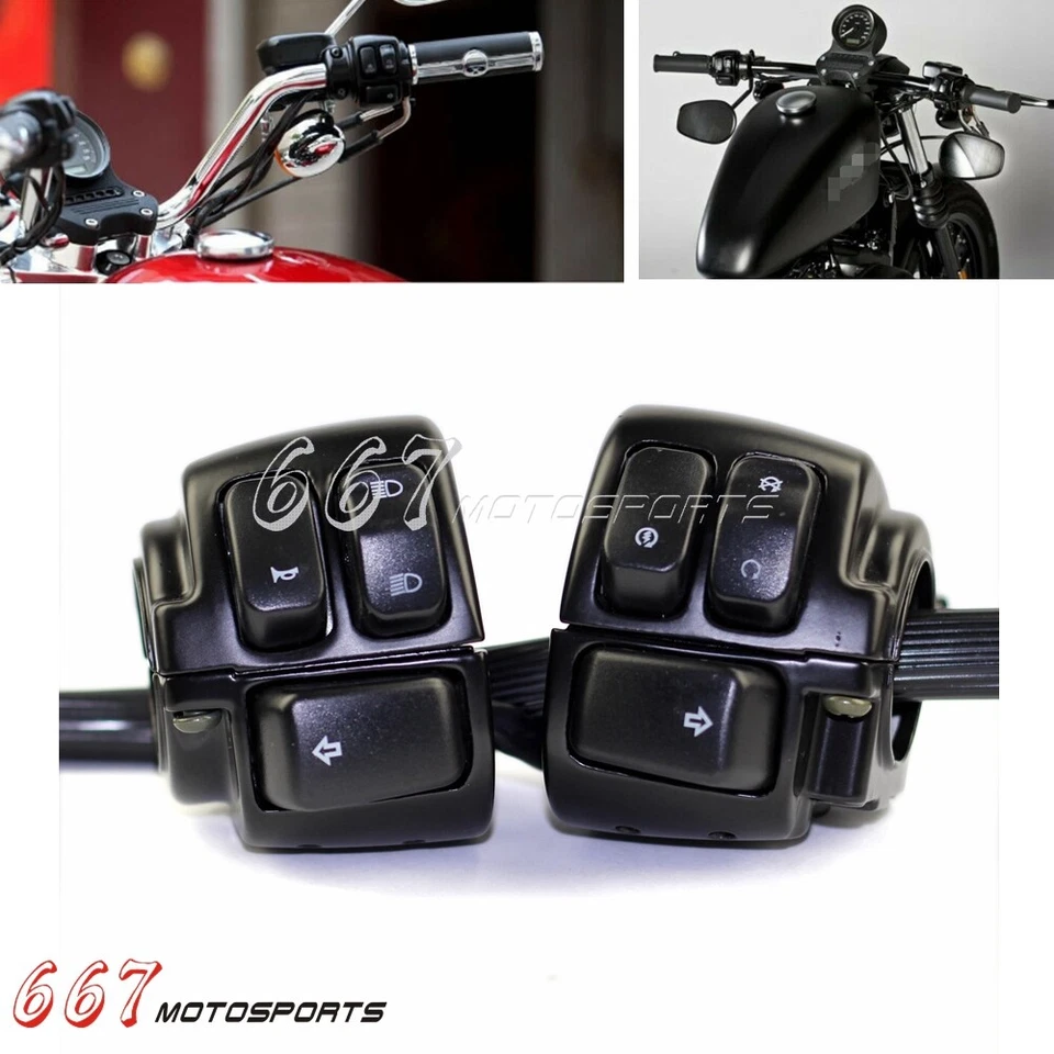 For Harley Dyna Softail Sportster V-ROD 1" Handlebar Control Switches Kit Pair - Image 2 of 4