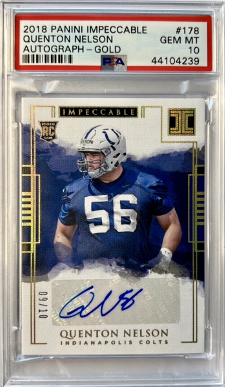 Quenton Nelson Panini Impeccable #178 Autograph-Gold