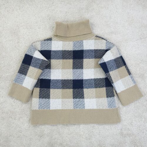 Hobbs Jumper Womens Small Roll Neck Chunky Knit Check Wool Blend Beige Navy - Picture 5 of 10
