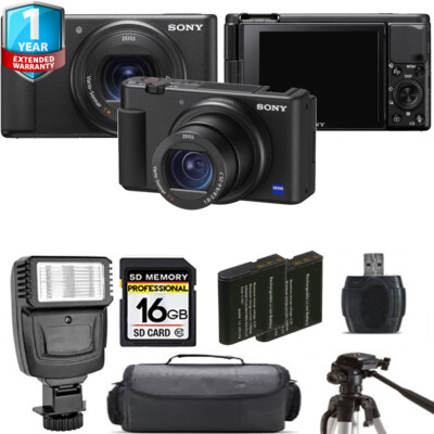 Sony ZV-1 Digital Camera (Black) + Extra Battery + Flash+ 1 Yr Warranty