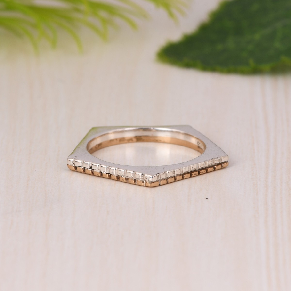 Dual Tone Pentagon Ring 925 Sterling Silver Geometric Daily