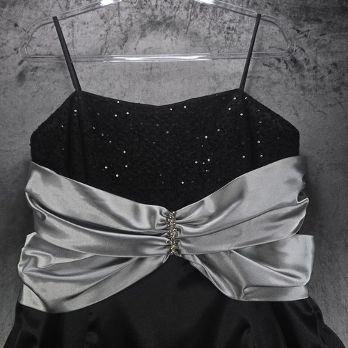 Vintage Ruby Rox Evening Dress 16 Black & Silver Satin Sequins Bubble Hem Prom - Picture 3 of 15