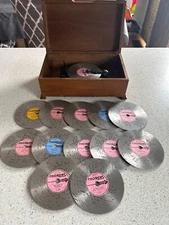 Vintage Thorens Record Metal Disc Set For Automatic Music Box 13 Discs Wood Box