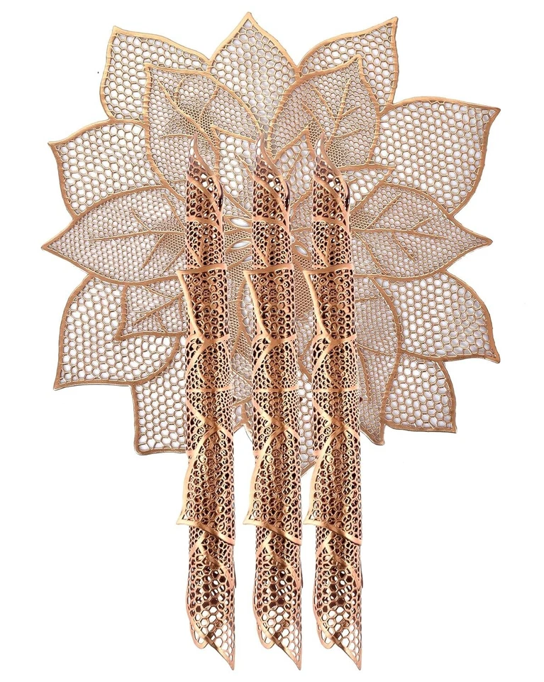 Flower Design Soft Leather Table Placemats, Set of 4 Copper AU - Image 2 of 3