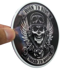 ALUMINUM Born To Ride Decal Sticker - Motorcycle Gas Tank Emblem 3.5"