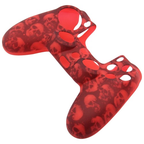 Silicone Grip Red Skulls + (8) Multi Thumb Caps For PS4 Controller - Picture 4 of 8