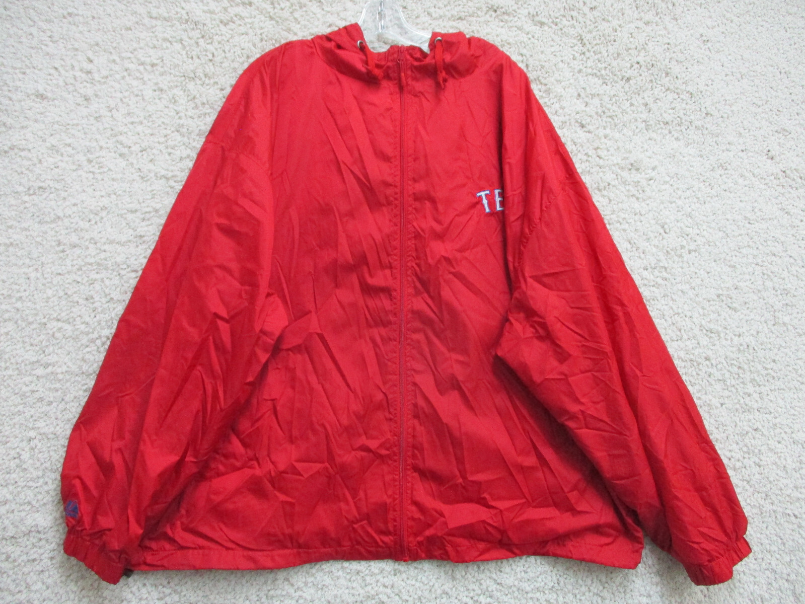 VINTAGE Majestic Texas Rangers Jacket 3X BIG Red Hoodie Full Zip Windbreaker Men