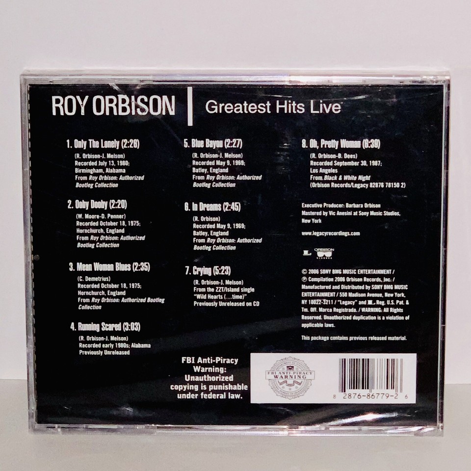 Factory Sealed (shrink wrapped) Roy Orbison Greatest Hits Live CD | eBay