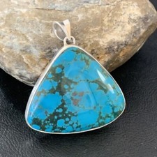 Mens Spider Web Turquoise Navajo Sterling Silver Pendant 10750