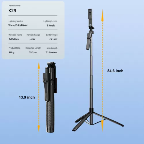 360° Selfie Stick Tripod Remote Bluetooth Stand Phone Desktop Stand Desk Holder - Picture 9 of 10