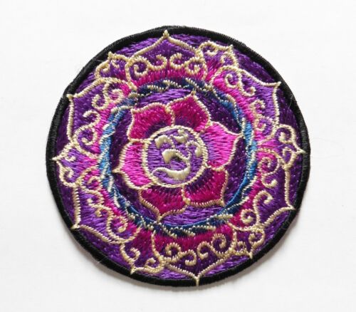 * Sew On Patch * Nepalese Made * 8.3 cm * Lotus Om - Red Purple - Picture 10 of 13