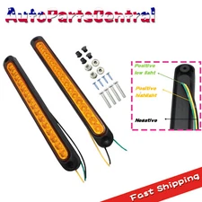 2X 15LED Amber Car Truck DRL Brake Turn Signal Side Marker Tail Strip Light Bar